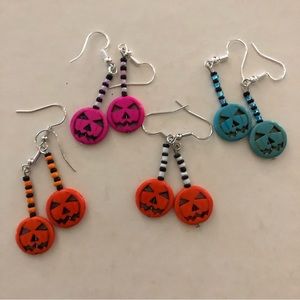 Halloween Pumpkin Jack O Lantern Handmade Earrings